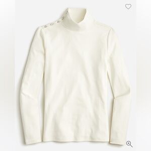 J Crew Sweater Womens Perfect-Fit Jewel Button Mock Neck Ivory Long Sleeve